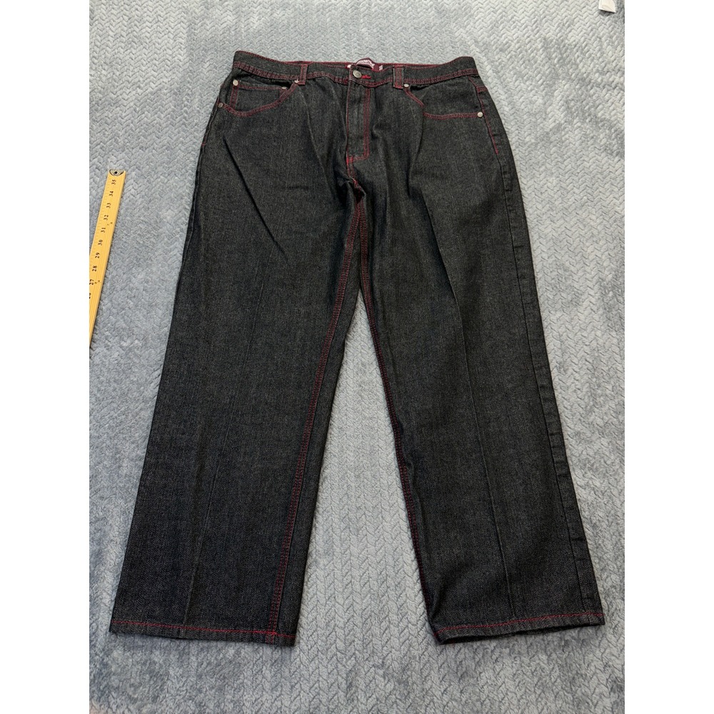 Akademiks Jeans Mens 36x28 Dark Indigo Red Stitch Baggy Wide Leg Y2K Streetwear